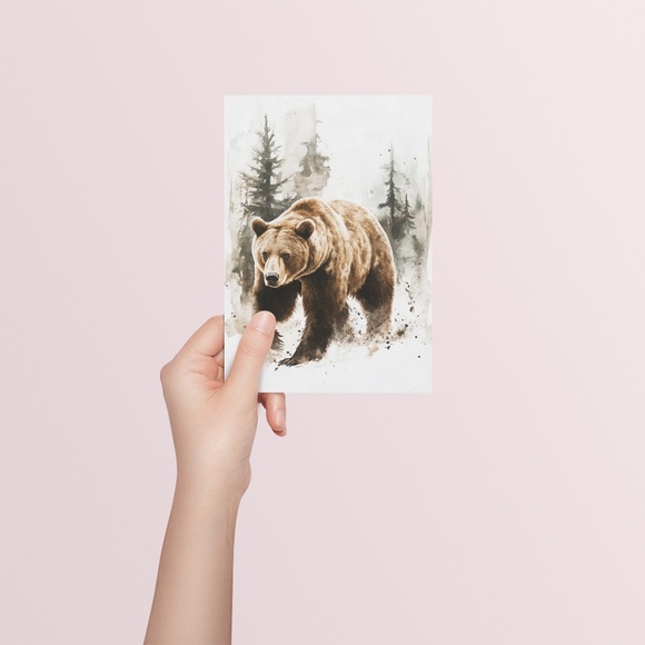 Watercolor Brown Bear Portrait Wall Art Illustration Print Poster Unframed - Picture 6 of 9